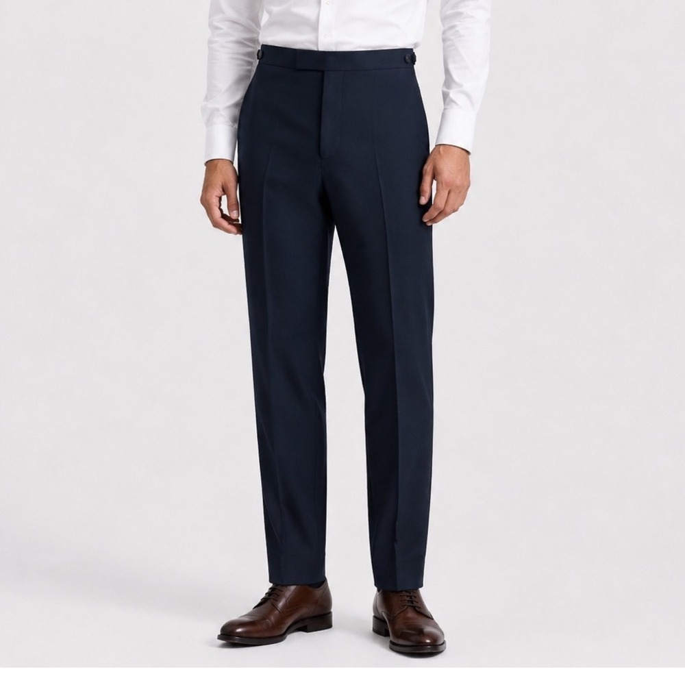 REISS Hope Travel Trousers Men's 30 Navy Modern Fit Wool Blend Tailored